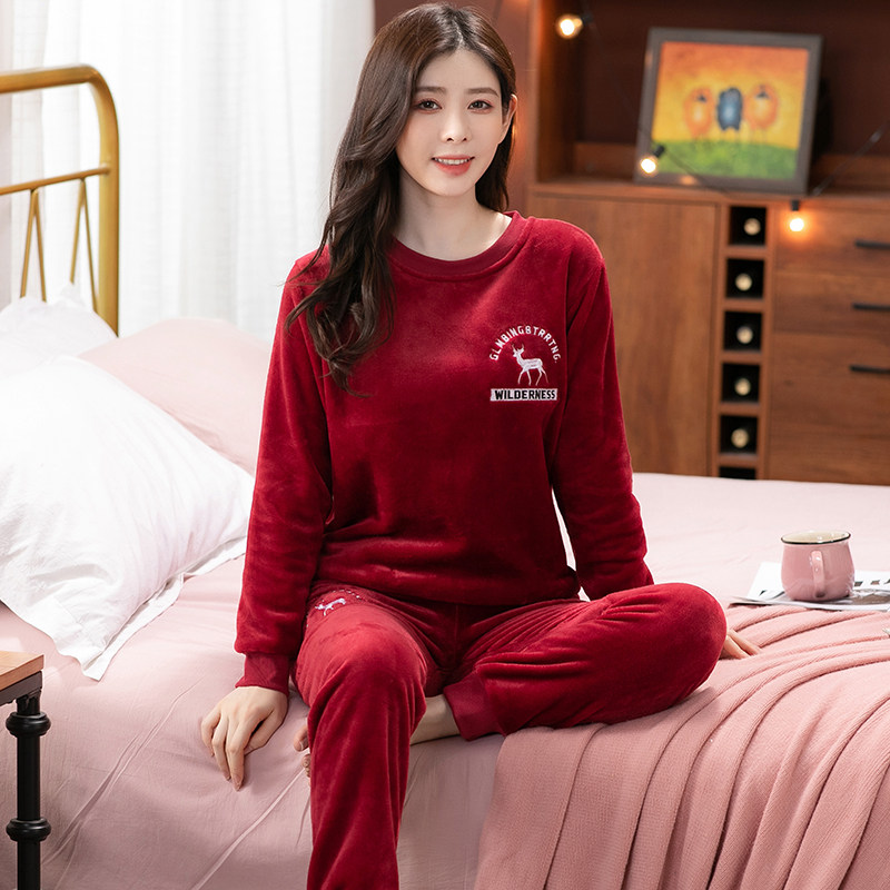 珊瑚绒睡衣女秋冬2021新款加绒加厚保暖大码法兰绒家居服妈妈套装