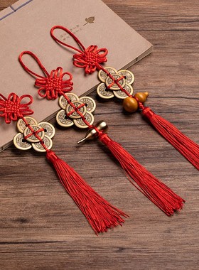 2024新款桃木葫芦挂件黄铜五帝钱真品门对门化解入户门平安饰品