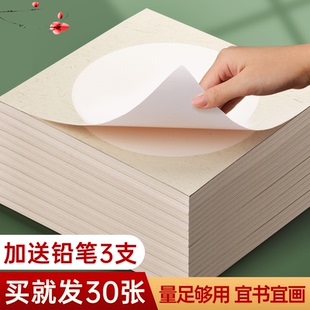 30张国画卡纸加厚生宣熟宣半生熟镜面宣纸作品书法专用工笔毛笔美术正方形半熟画画麻纸生宣纸水墨画镜片画纸