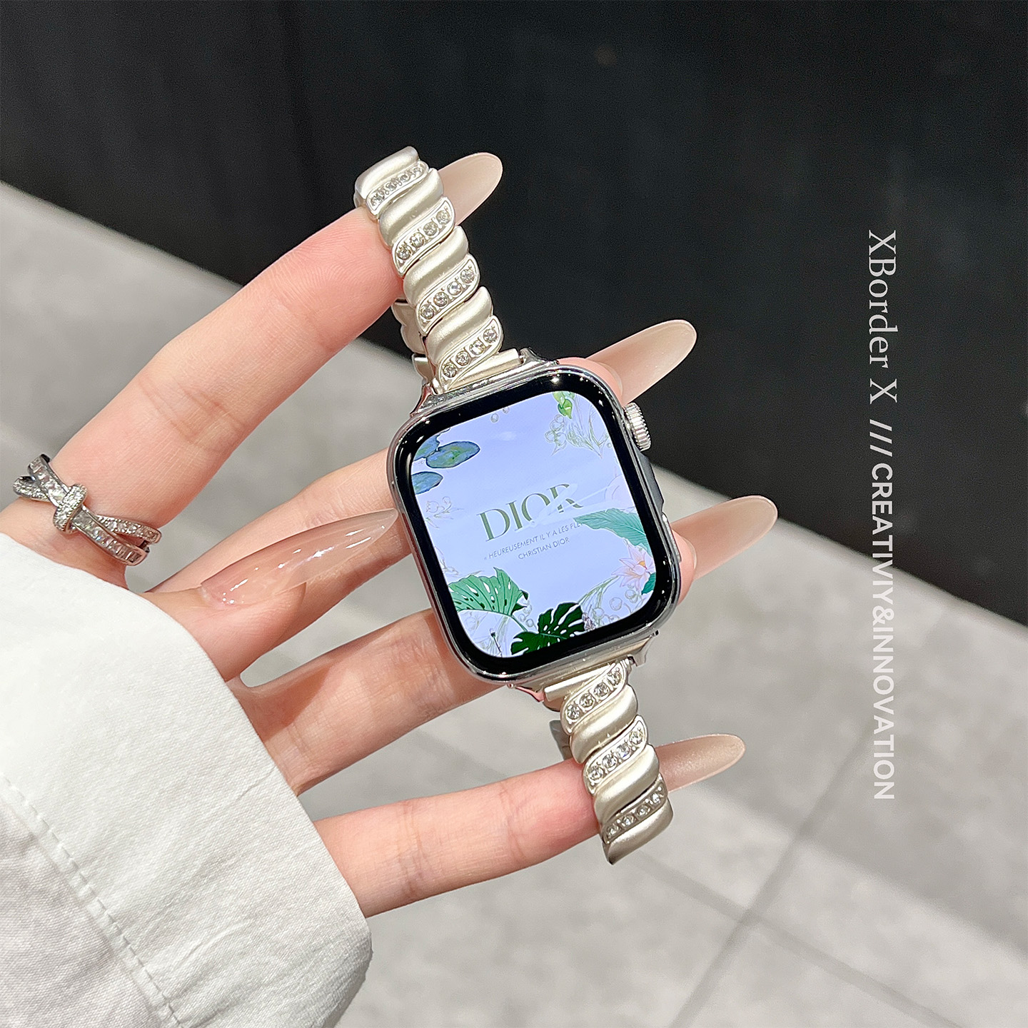 适用华为fit4手表带琉璃纹旋转镶钻Fit3金属表带女时尚情侣高级感