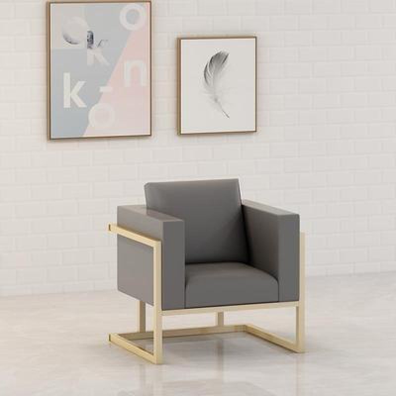 轻奢双人沙发卡座办公商务接待洽谈沙发北欧简约式铁艺软沙发椅