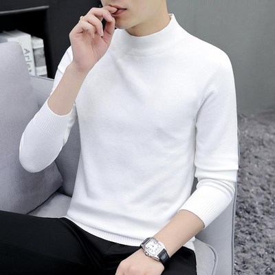 毛衣男士秋冬季加绒加厚保暖内搭上衣衫男款半高领修身针织打底衫