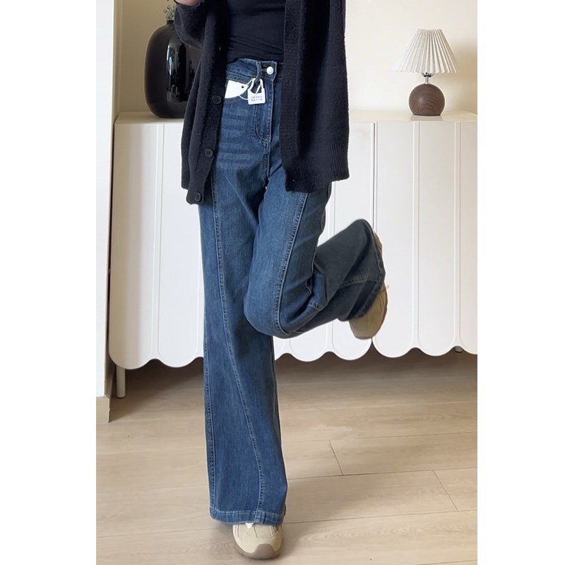 复古蓝微喇牛仔裤女春季新款胖mm梨形身材高腰显瘦不贴腿喇叭裤子