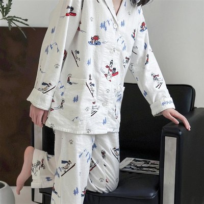 PJS秋冬新款加厚双面磨毛女士男士家居服睡衣 轻柔棉质月子可穿