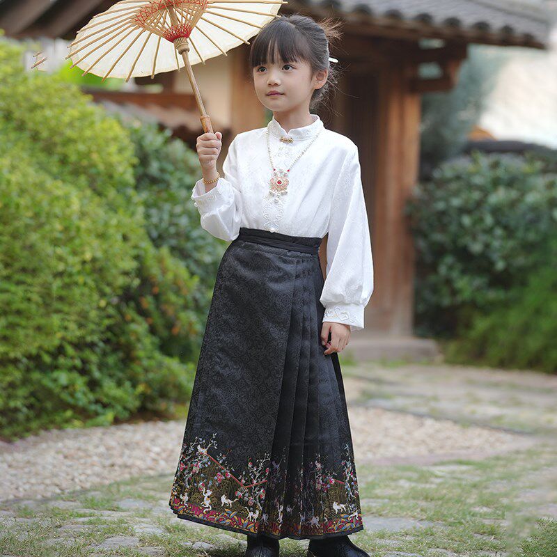 【西子问】马面裙女童套装2024新款儿童衬衫国风春秋书意菲云