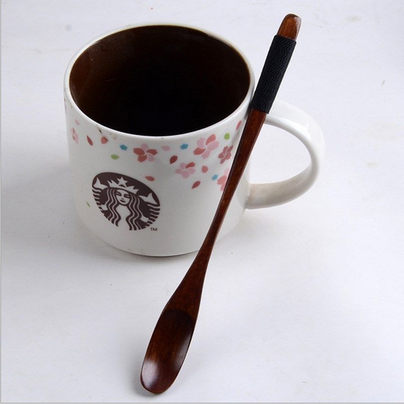 日式创意咖啡勺蜂蜜勺搅拌勺饭勺汤勺实木绑线长柄完毕家用餐具