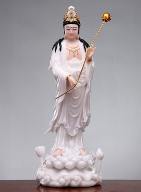 秦歌精雕汉白玉观音阿弥陀佛大势至站像居家供奉西方三圣桌面摆件