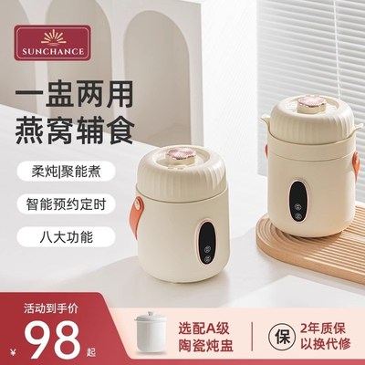 多功能电炖杯陶瓷隔水炖盅家用小型煮粥神器全自动便携炖锅1一2人