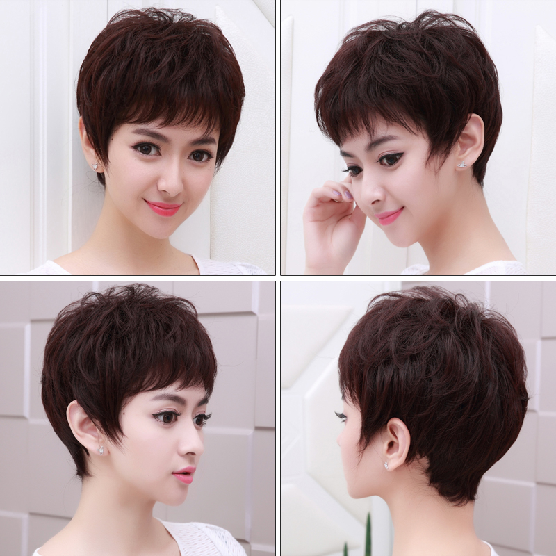 假发女短发全头套短卷发真人发丝中老年发型网红自然头发妈妈发套