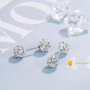 双头水钻免耳堵s925银螺纹防过敏养耳洞耳骨钉耳环气质高级感耳饰