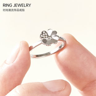 四叶草戒指指环女不可调节学生简约清新创意食指戒指环饰品礼物