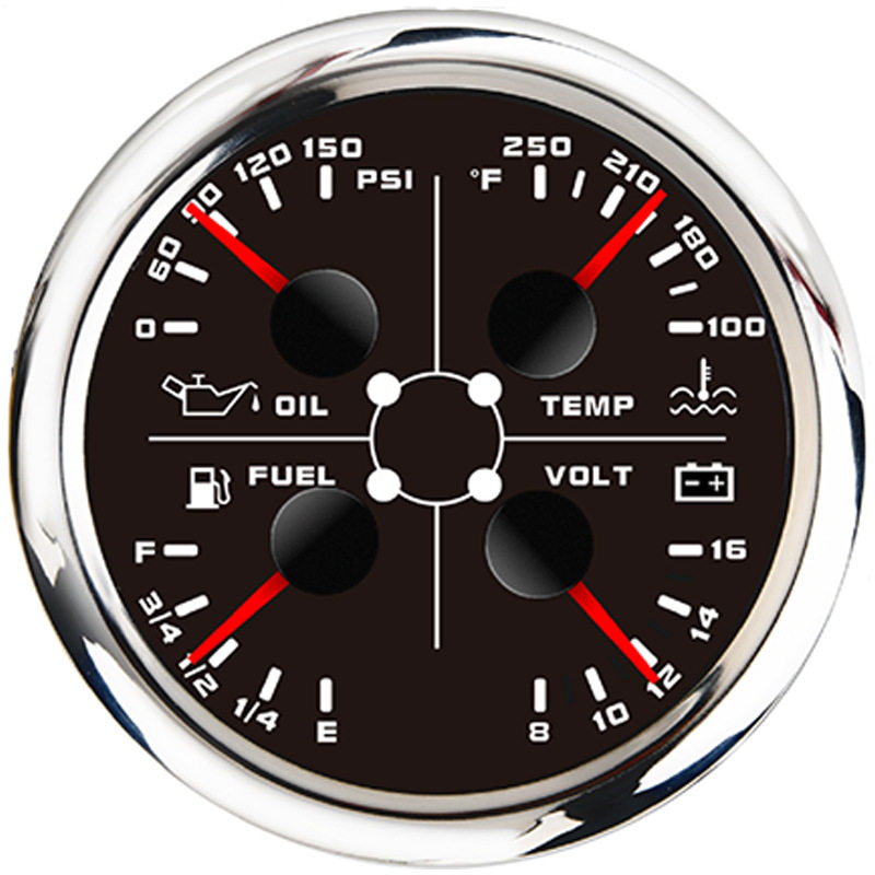 85mm改装汽车轮船通用四合一组合表 水温表油压表油位表电压表