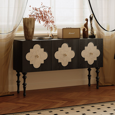 法式复古餐边柜实木储物柜客厅简约家用多功能玄关柜中古收纳柜