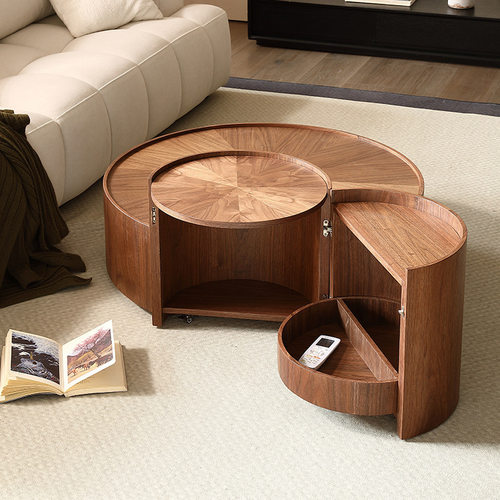 TK410#圆形实木茶几设计师创意轻奢胡桃色组合意式极简高级感现代