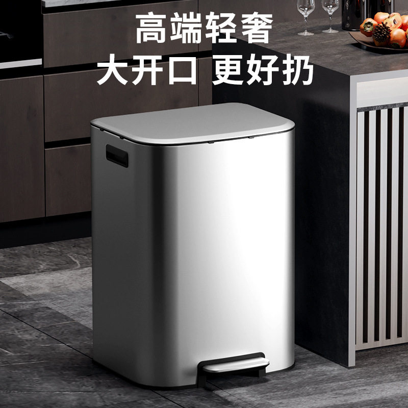 新品不锈钢垃圾桶大容量商用家用厨房脚踏式带盖酒店办公室超60L