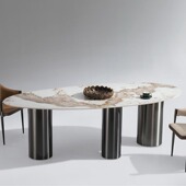 JWYS 696现代意式 轻奢极简岩板餐桌鹅蛋椭圆形奢石水滴形餐桌岩板