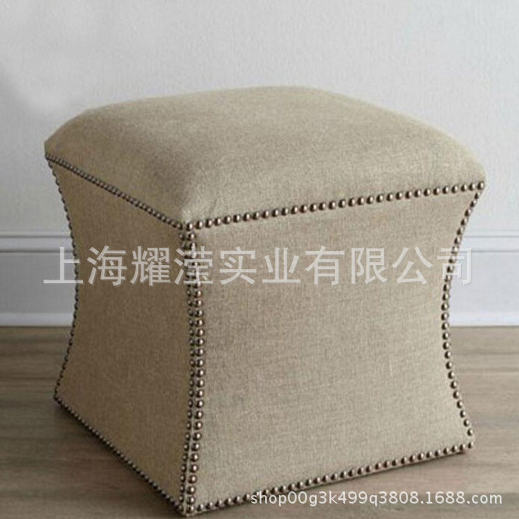 美式实木换鞋凳订置家具商场服装店布艺软包方形试鞋休息凳复古
