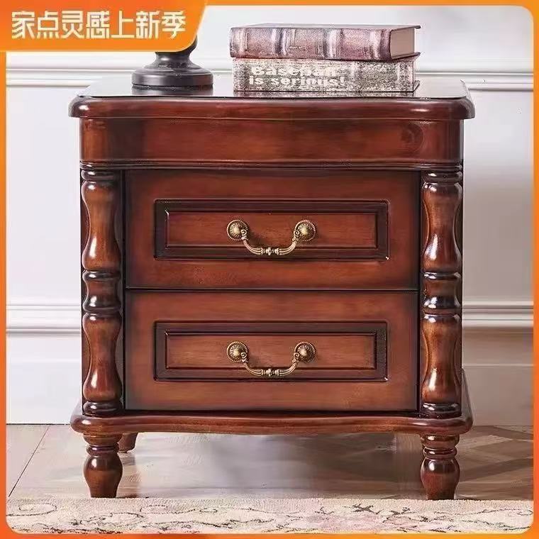 美式轻奢实木床头储物柜 胡桃色简约现代卧室组合整装发货家用收