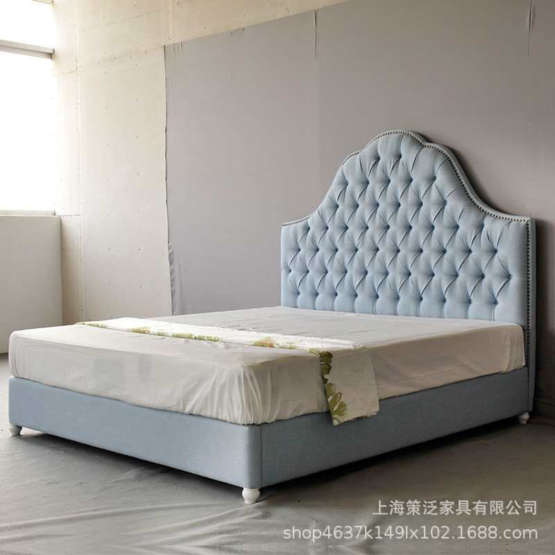 现代简约新美式布艺软床双人大床高靠背婚床公主床卧室软包拉扣床