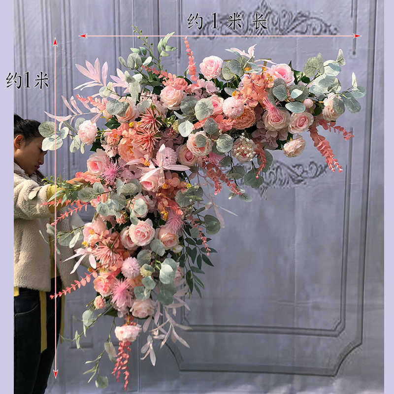 跨境仿真花拐角花婚庆礼堂装饰布景地排花路引花直销婚礼婚庆道具