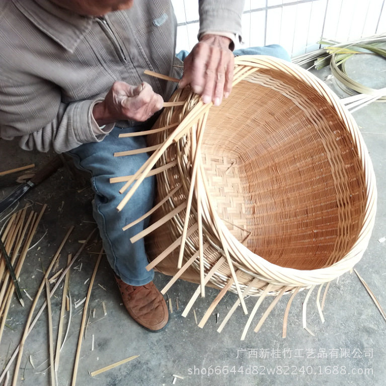 薪蓕工艺大箩筐竹编收纳脏衣篮超市展示堆头家用喜事挑担口径50