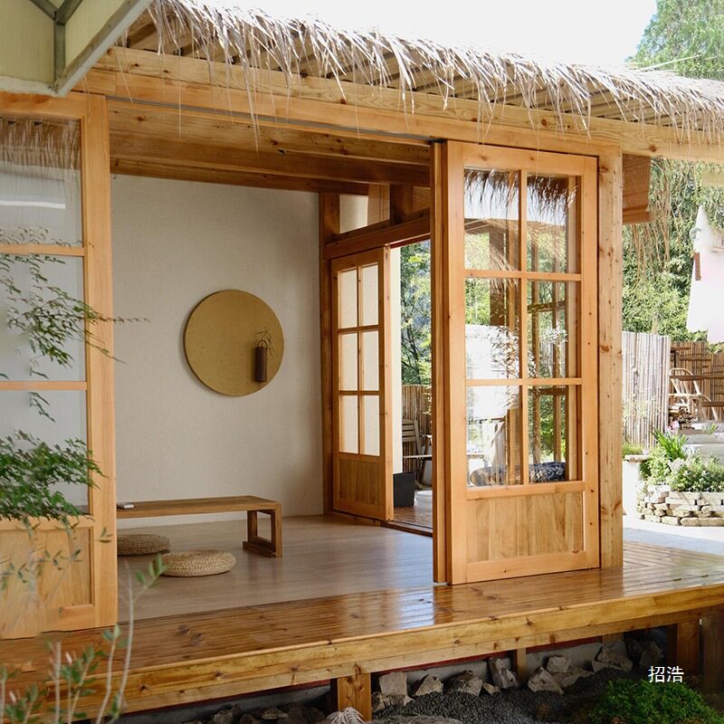 户外庭院防腐木网红茅草小木屋