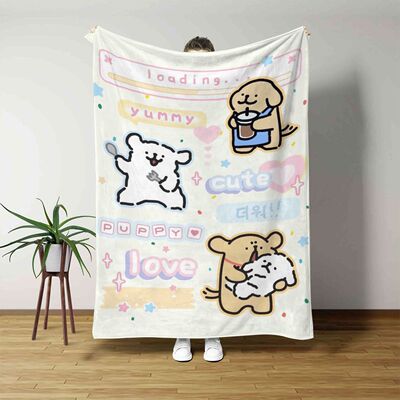 可爱线条小狗午休午睡四季毛毯