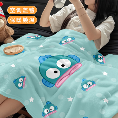 卡通人鱼汉顿毛毯法兰绒午休午睡