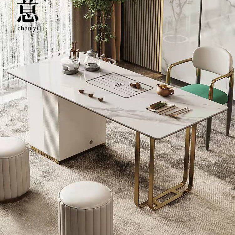 意式轻奢岩板茶台茶具套装办公室会客厅桌椅组合现代简约大板茶桌