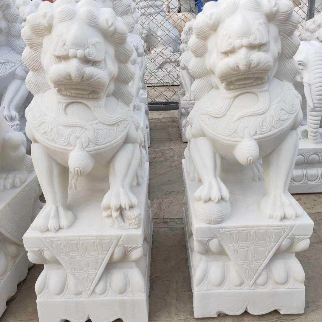 石雕石狮子一对精雕汉白玉青石大门口家用看门狮子祠堂墓前小摆件