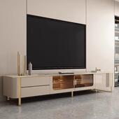 电视柜轻奢现代小户型香槟色烤漆地柜客厅家用岩板茶几电视柜组合