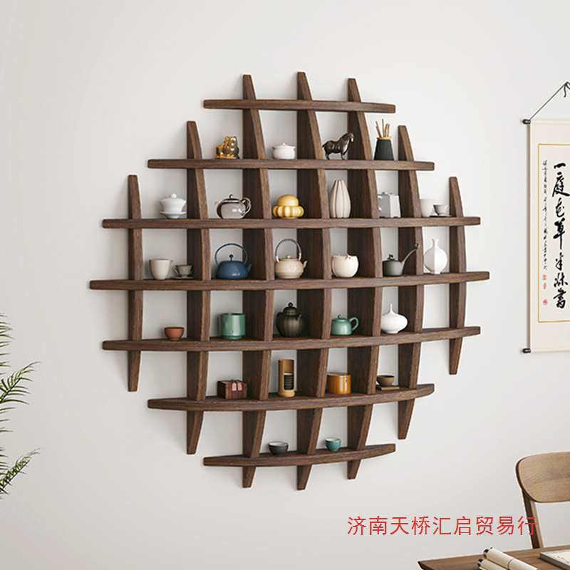 茶杯架博古架实木中式置物架展示墙上格子架挂墙背景多宝阁壁挂式
