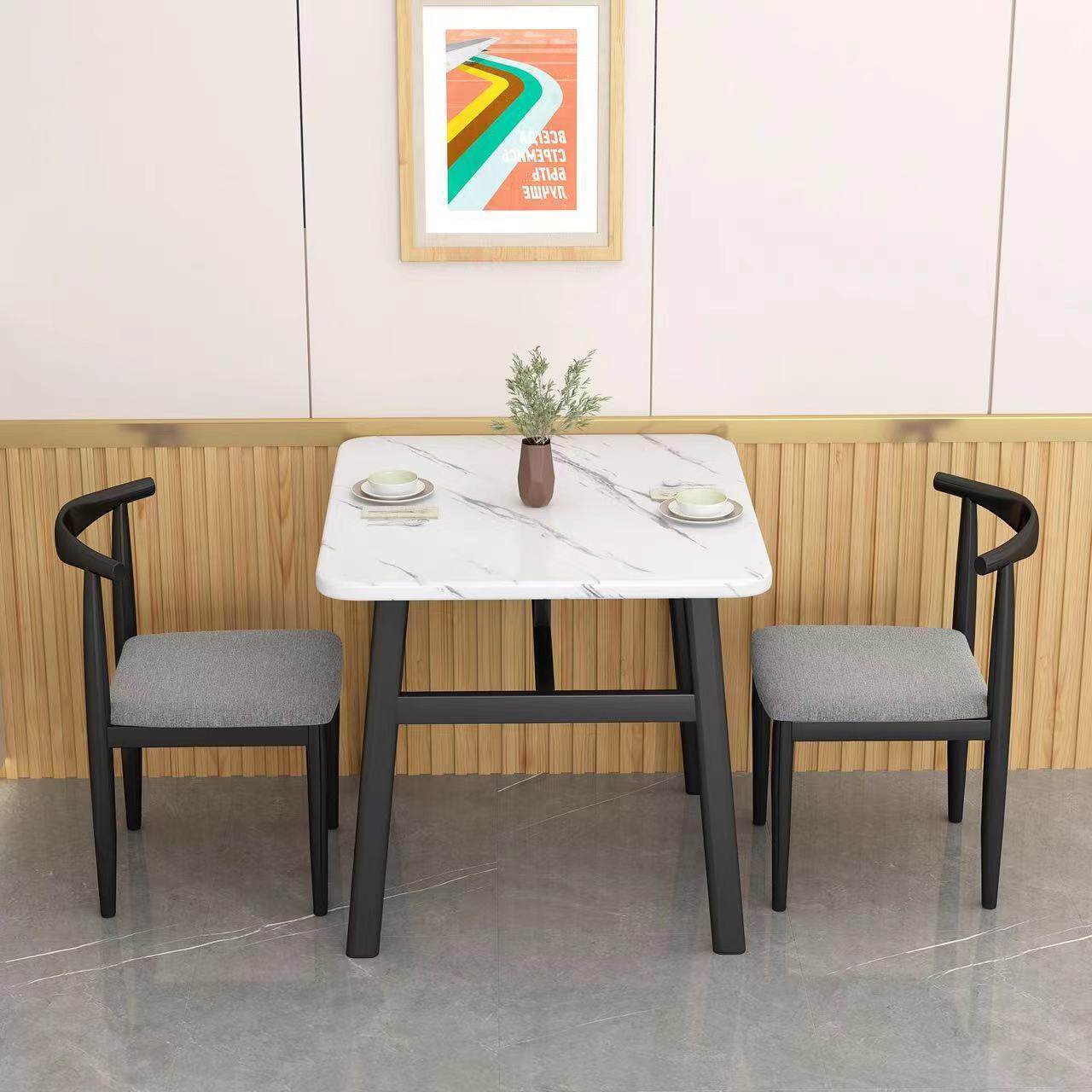 轻奢仿大理石商用餐桌长方形饭桌靠墙出租房酒店面馆餐饮桌椅组合