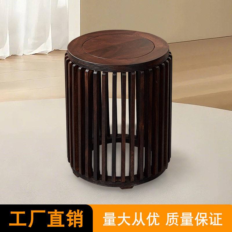 明清古典琴凳新中式胡桃木圆鼓凳实木圆凳换鞋凳儿童小凳子餐凳