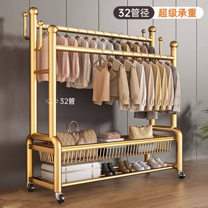 落地双杆加粗加厚可移动衣帽架