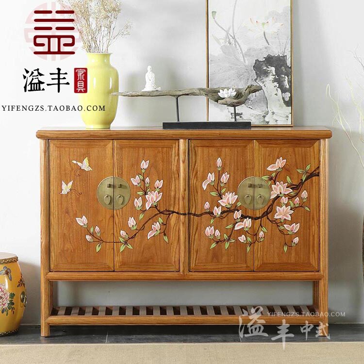 新中式鞋柜玄关柜实木入户装饰进门厅隔断柜彩绘家具文件柜餐边柜