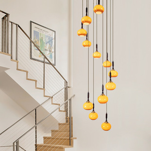 日式中古风复古实木楼梯长吊灯复式楼民宿别墅客厅挑空旋转loft灯