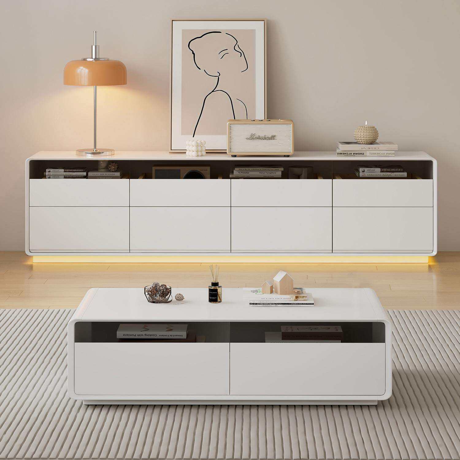 高款全实木电视柜茶几简约现代家用客厅小户型2026新款轻奢落地r*