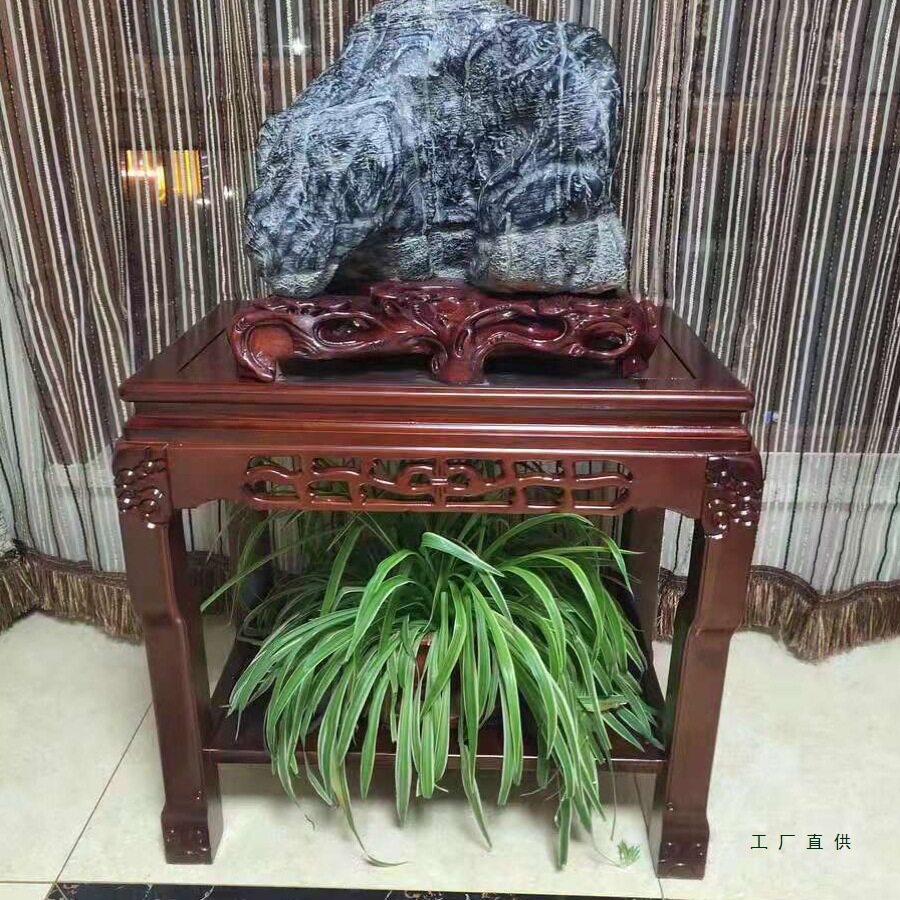实木花架中式鱼缸架超承重盆景架客厅置物架榆木奇石桌子茶几直销