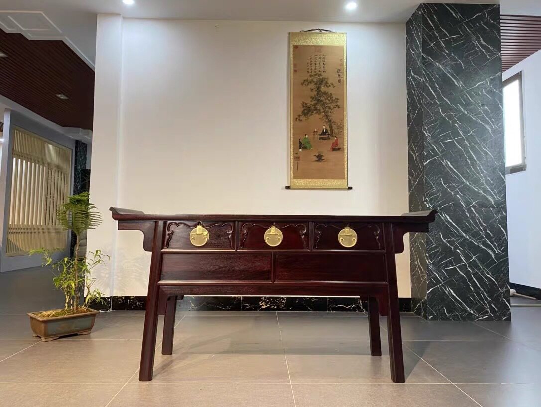 赞比亚血檀非洲小叶紫檀三联橱翘头案供桌收纳柜明式仿古红木家具