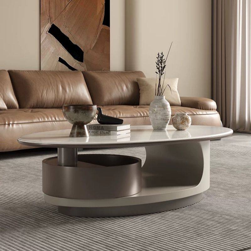 椭圆形微晶石极简茶几新款组合简约桌子意式小户型家用现代茶几