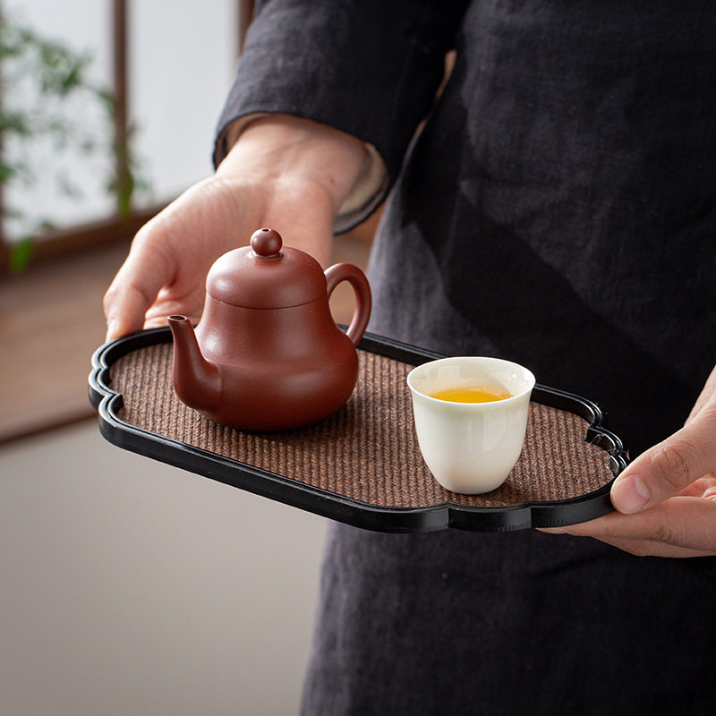 复古竹茶盘壶承干泡茶台家用茶海垫重竹席面编织泡茶托盘简约长方
