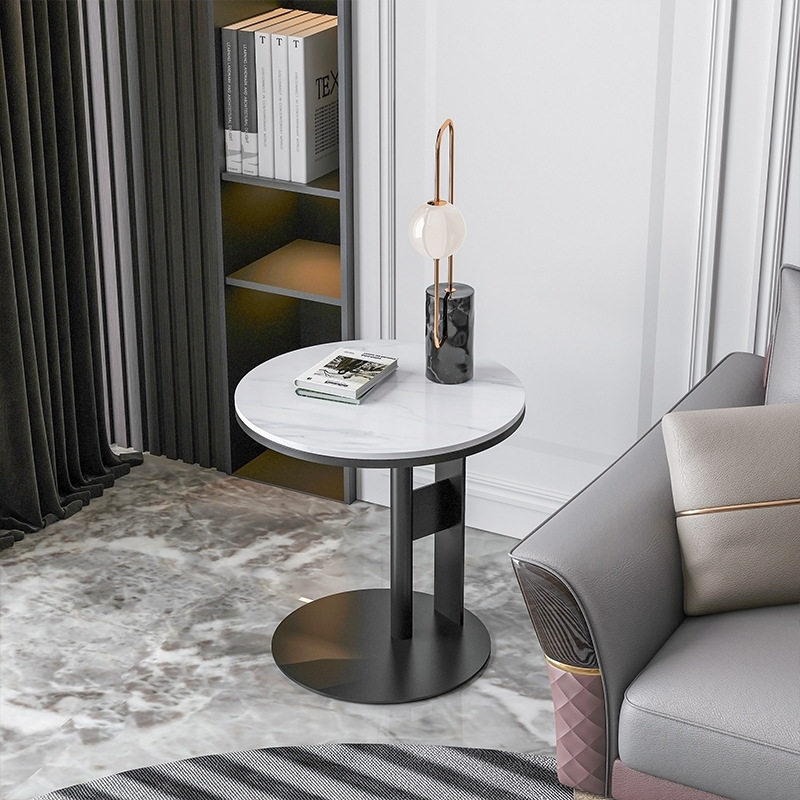简约轻奢沙发边几岩板角几客厅轻奢简约圆形小边桌床头边柜小茶几