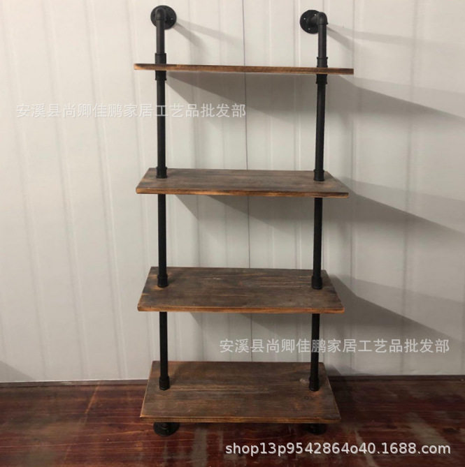 实木黑美式工业风壁挂置物架