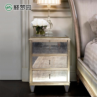 北欧式 储物收纳柜1560 新古典镜面床头柜玻璃边柜抽屉式