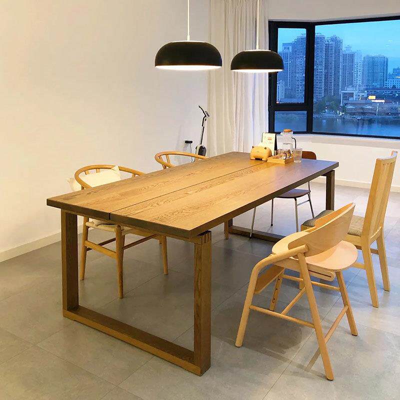 北欧长方形白蜡木餐桌椅组合餐厅全实木多人位饭桌家用吃饭桌子