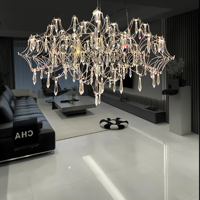 楼梯吊灯长吊灯别墅客厅大吊灯loft复式楼挑空中空跃层水晶大吊灯