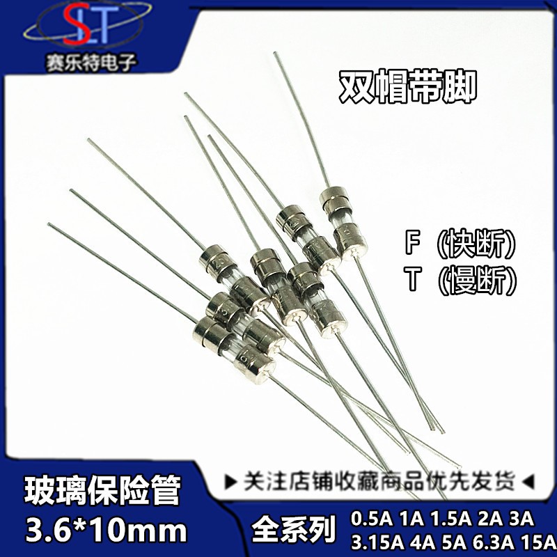 3.6*10mm双帽保险丝管带引脚TF0.5/1/1.5/2/3/3.15/4/5/1L250V
