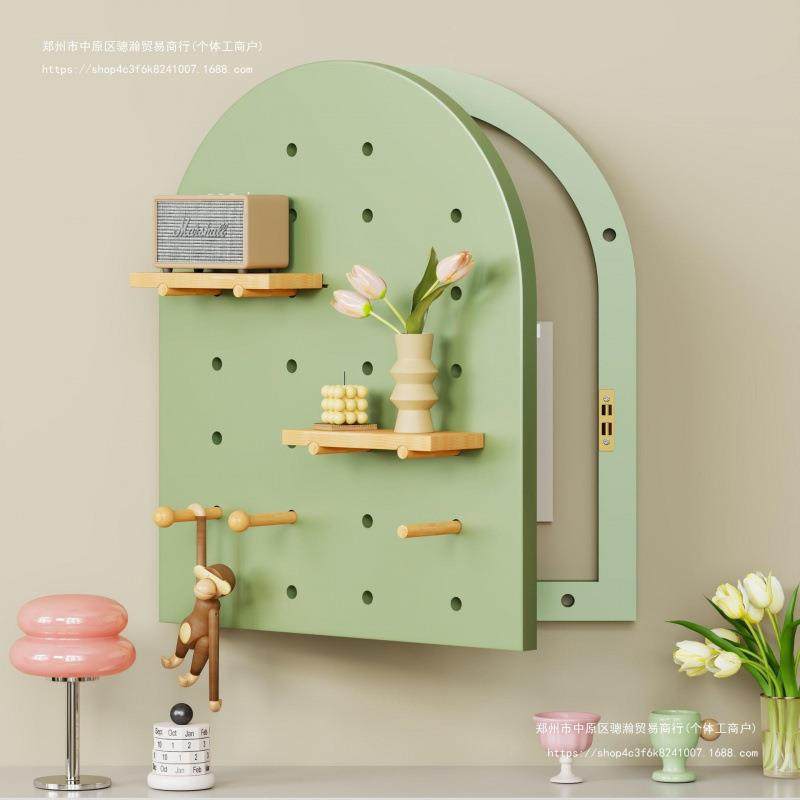 实木洞洞板免打孔电表箱遮挡置物洞洞板网红款卧室客厅玄关置物架