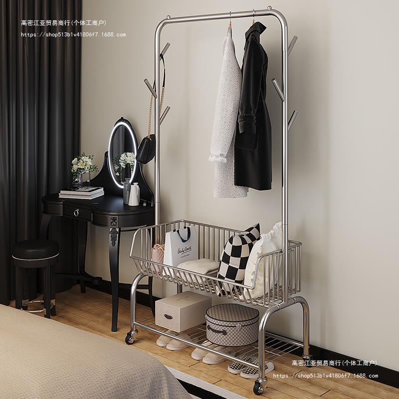 落地挂衣架家用卧室移动隔夜衣帽收纳架带篮网红挂包架衣服置物架